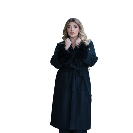 Fuego Fashion Παλτό Γυναικείο Plus Size σε Χρώμα Μαύρο/Πετρόλ 222-4019