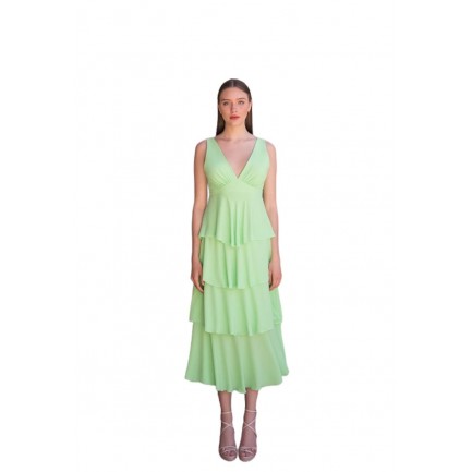 Desiree Φόρεμα Αέρινο με Βολάν σε Χρώμα Πράσινο/Φουξ 08.36121