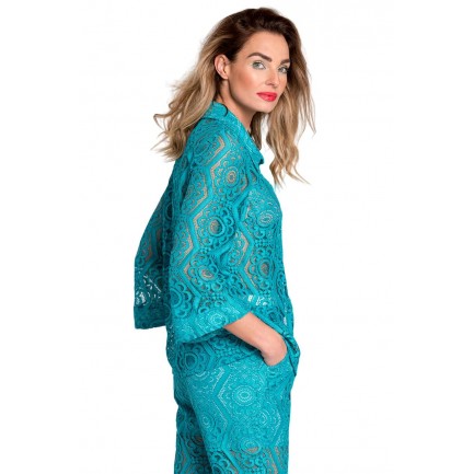 Matis Fashion Πουκάμισο Δαντέλα Ανοιξιάτικο σε Χρώμα Τιρκουάζ 3123806