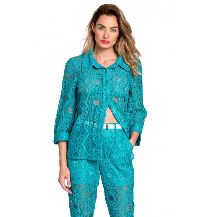 Matis Fashion Πουκάμισο Δαντέλα Ανοιξιάτικο σε Χρώμα Τιρκουάζ 3123806