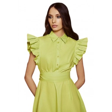 Desiree Φόρεμα Ποπλίνα με Βολάν Γυναικείο σε Χρώμα Lime 08.38058