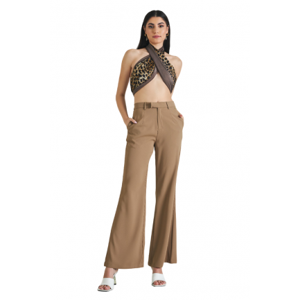 Cento Fashion Παντελόνι Καμπάνα Γυναικείο σε Χρώμα Camel 1303117