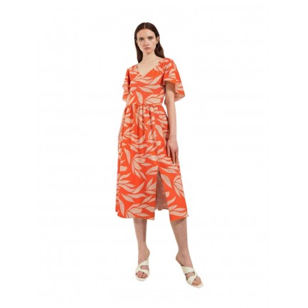 Chrisper Φόρεμα Μίντι Εμπριμέ Γυναικείο σε Χρώμα Πορτοκαλί 59302