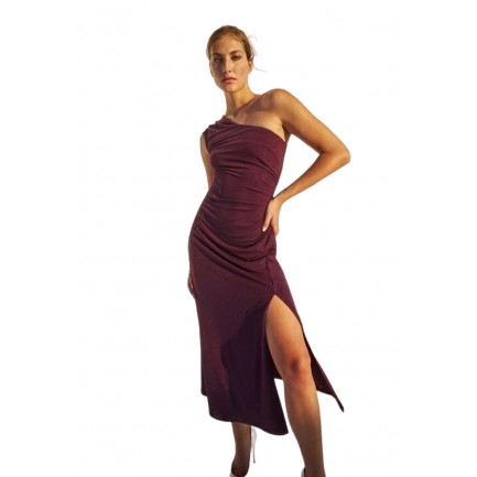 Desiree Φόρεμα Μίντι Ασύμμετρο Γυναικείο με σούρα σε Χρώμα Μωβ 08.39026