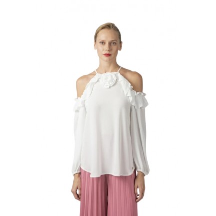 Desiree Μπλούζα με Βολάν και Λουλούδι Γυναικεία σε Χρώμα Λευκό 17.39015