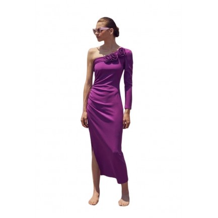 Desiree Φόρεμα Μίντι Ασύμμετρο με Λουλούδια Γυναικείο σε Χρώμα Magenta 08.39007