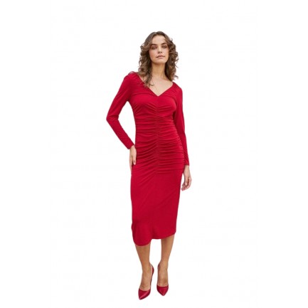 Desiree Φόρεμα Μίντι Εφαρμοστό με Σούρες Γυναικείο σε Χρώμα Κοκκίνο 08.39099