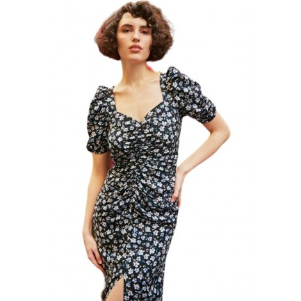 Desiree Φόρεμα Μίντι λουλουδάτο με σούρες Γυναικείο σε Χρώμα Εμπρίμε 08.40041
