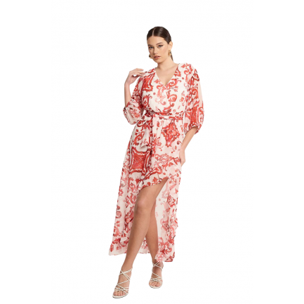 SHEX Φόρεμα Μάξι με Βολάν Γυναικείο σε Χρώμα Εμπριμέ 24-700.38